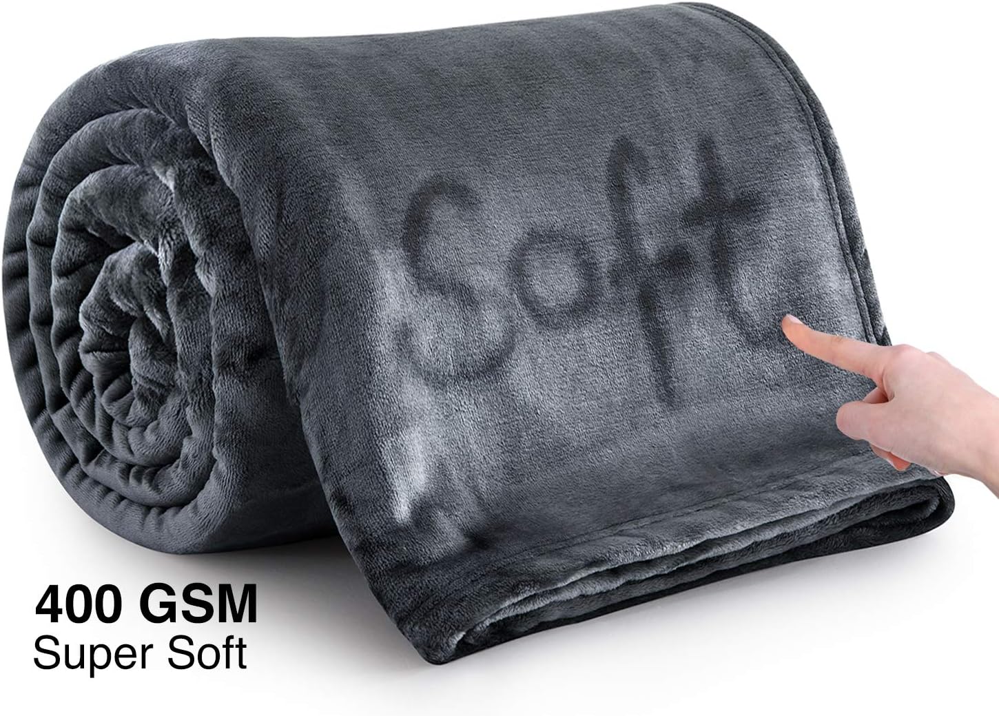 MOONLIGHT20015 Silk Touch Warm Fleece Blankets 400 GSM Grey Throws