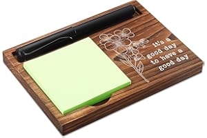 CINRLLA Sticky Note Holder Wooden Notepad & Pen Holder 6.5"" x 4.7"" Sticky Note Pad Holder Dispenser for Desk Work Motivational Gifts, NPA193, Brown