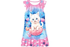 LQSZ Girls Nightgown Night Dress Flutter Sleeve Sleepwear 3-10 Years Pajamas Nightgowns for Little Girls
