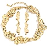 Choker Necklaces for Women,Statement Chunky Gold Plated Necklace Earrings Fashion Irregular Lava Choker Charm Punk Necklaces Daily Jewelry Set