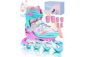 Sportneer Adjustable Inline Skates for Kids Girls Children with Light up Wheels, Rainbow Roller Skates for Kids Roller Blades