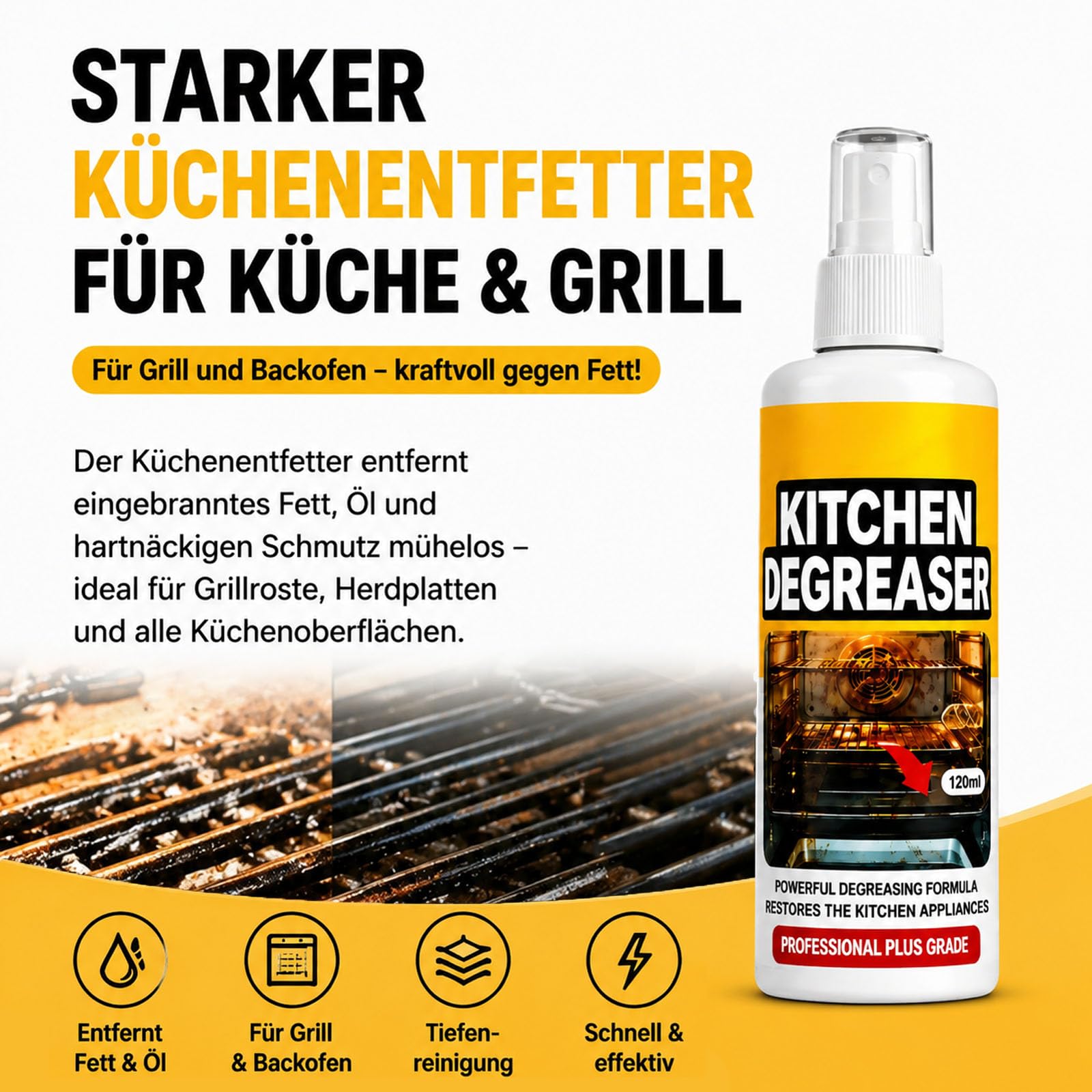 120ML Grillreiniger Extra Stark, Backofenreiniger & KüChenreiniger, Gegen Eingebranntes Fett & öL, Backofen Herdplatte Grill (2PCS) 2