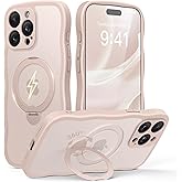 for iPhone 15 Pro Max Case,[Compatible with Magsafe][360°Magnetic Stand][Cute Wave Edge][18ft Military-Grade Protection] Translucent Matte Women Phone Cover for iPhone 15 Promax, Rose Gold