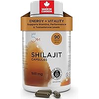 Live 5AM Pure Himalayan Shilajit 500 mg | 50% Fulvic Acid, Made in Canada, High Potency & Purity, 90 Vegan Capsules, Pure Shi