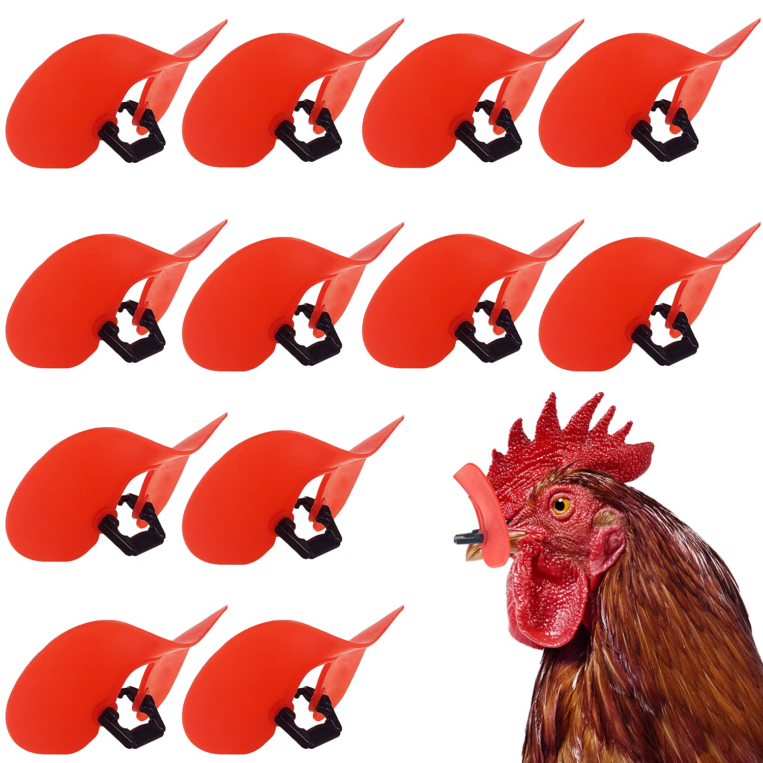 12Pcs Red Extra Large No Pin Bolt Chicken Eye Glasses Anti-Pecking Goggles Chicken Peepers Eye Glasses for Chickens and Farming
