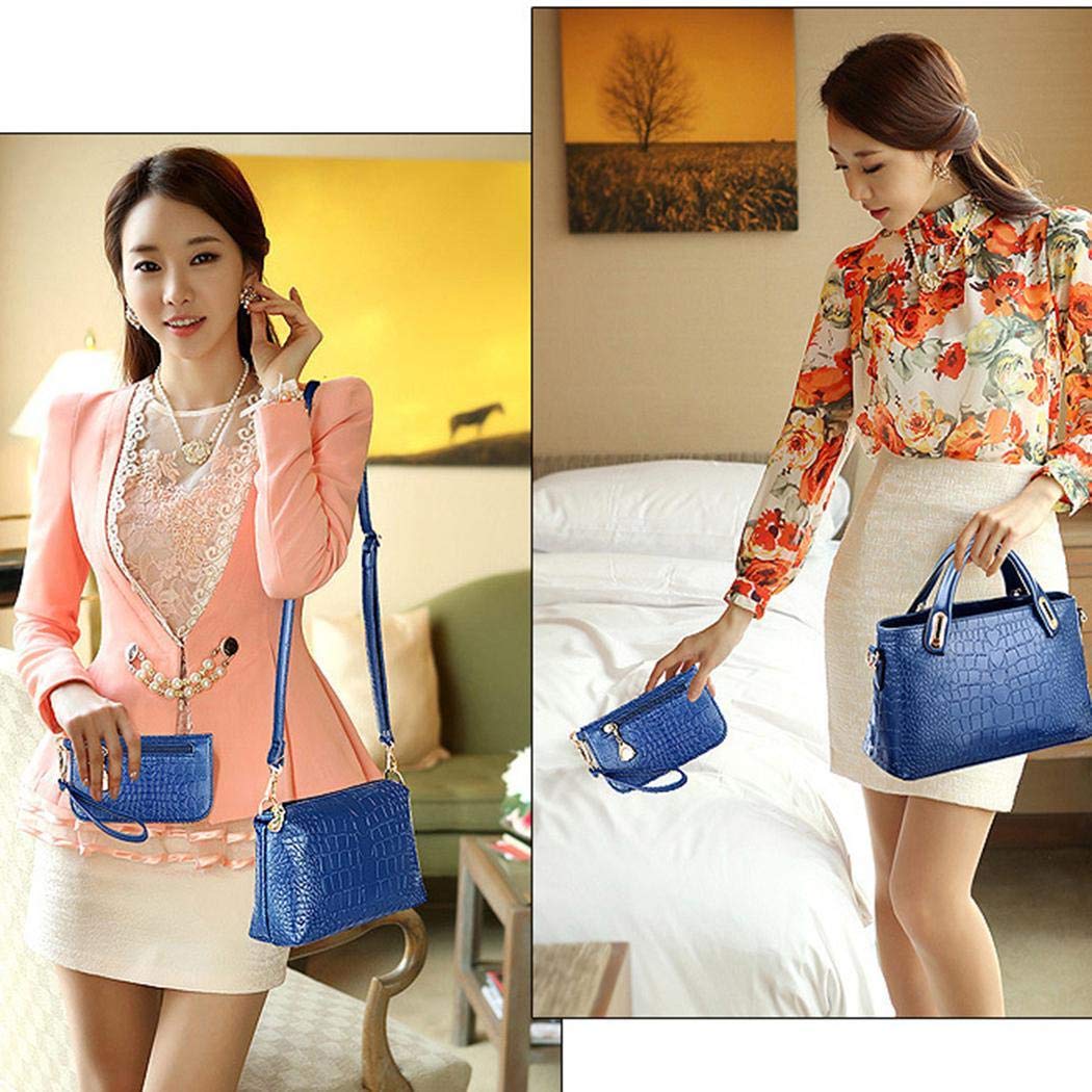 Kindsells 3 Pcs/Set Women Shoulder Tote Bags Vintage Crocodile Pattern Handbags Top Handle Satchel Purse Large Satchel