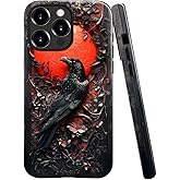 DAIZAG Case Compatible with iPhone 15 Pro Max,Glossy Durable Shock Protection Cover for Girl Women,Crow Bird Moon Gothic Dark Wooden