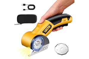 LKCTB Electric Scissors, Cardboard Cutter, With LED Light, High-Efficiency Brushless Motor, 2000mAh Battery, Tungsten Steel Blade, Suitable for Cloth, Cardboard, Leather, Carpet golden yellow