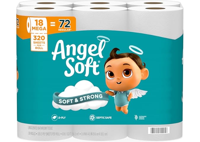 Angel Soft Toilet Paper, 18 Mega Rolls = 72 Regular Rolls, Soft and Strong ...