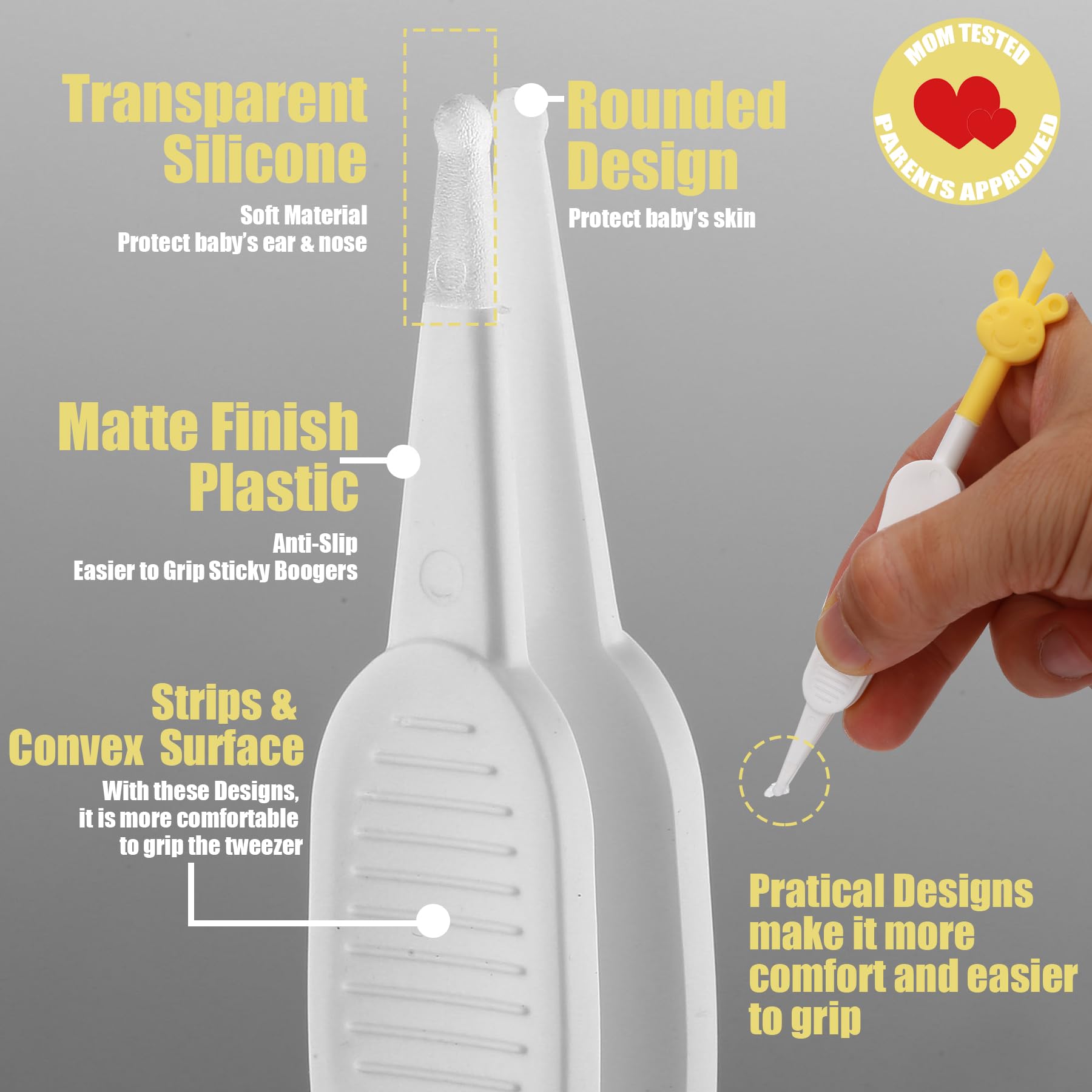 Baby Nose & Ear Wax Cleaner, Newborn Essentials, Soft Baby Nasal Booger Picker Tool for Infants Sticky & Dried Boogie, Baby Booger Remover (2-Pack, Yellow)