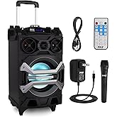 Pyle 500 Watt Portable BT Connectivity Karaoke Speaker System - PA Stereo with 8" Subwoofer, DJ Lights Rechargeable Battery Microphone, Recording Ability, MP3/USB/SD/FM Radio - PWMA325BT