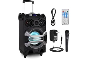 Pyle 500 Watt Portable BT Connectivity Karaoke Speaker System - PA Stereo with 8" Subwoofer, DJ Lights Rechargeable Battery Microphone, Recording Ability, MP3/USB/SD/FM Radio - PWMA325BT