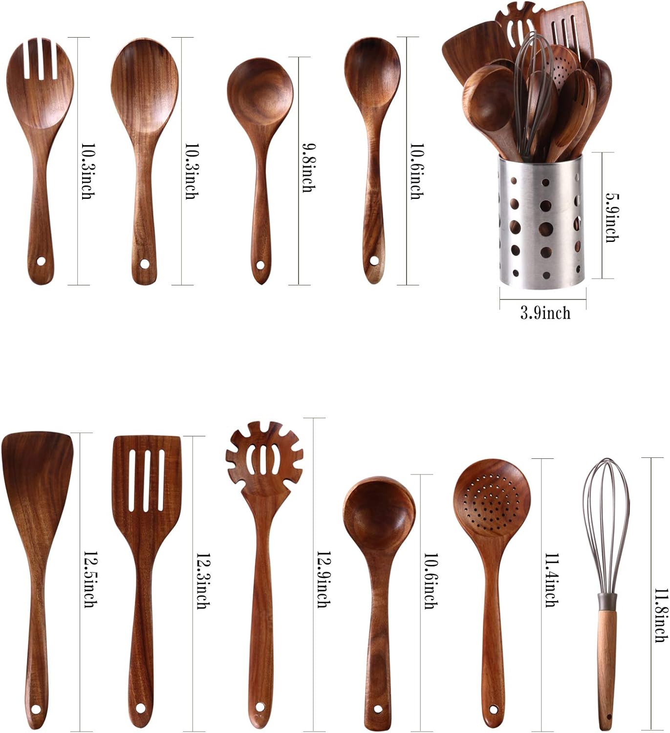 Amazon Com Wooden Utensils For Cooking Nayahose 10 Pcs Teak Wooden Cooking Spoons And Spatula For Cooking Including Spoon Ladle Fork 10 Kitchen Dining