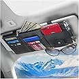 XINLIYA Car Sun Visor Organizer, Leather Storage Pocket Sun Visor Pouch with Zipper for Cards License Registration Pen Glasses Document, Fits Most Car SUV, Auto Interior Accessories (Black)