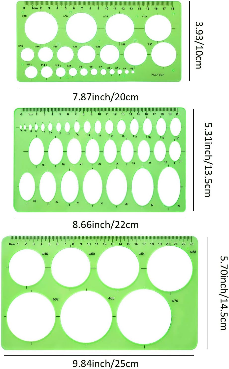9 Pieces Drawings Templates Measuring Geometric Rulers Plastic Draft Rulers for School Office Supplies, Clear Green : Office Products