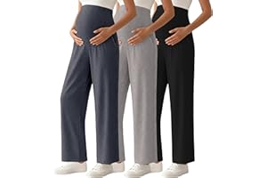 Ecavus 3-Pack Women's Maternity Pants Over Belly Soft Lounge Palazzo Pants Stretch Wide Leg Pregnancy Trousers with Pockets