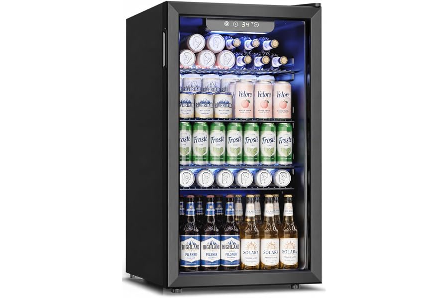Get It Now Feelfunn 3.2 Cu. Ft. Beverage Refrigerator, 126-Can Mini Fridge, 34-64°F | Glass Door Bev