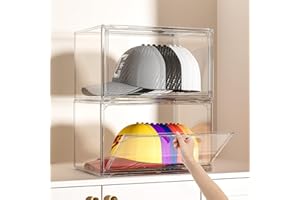 ZHAIXIAONIAN Hat Organizer Box, 2 Pack Hat Storage for Baseball Caps, Stackable Cap Hat Container Holder Rack with Magnetic Lids, Dustproof and Waterproof Acrylic Dispaly Case