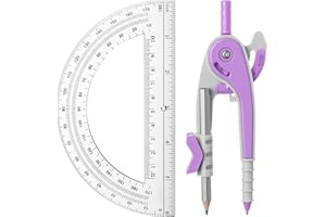 EBOOT Student Geometry Math Set, Drawing Compass and 6 Inch Clear Swing Arm Protractors 180 Degree Math Protractor (Lavender Purple)