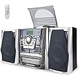 HONGUT Bluetooth Vinyl Stereo Record Player, 3-Speed Stereo Turntable CD Player Music System with Dual Cassette Deck, Digital Alarm Clock FM Radio Coded CD Tape with Remote Control