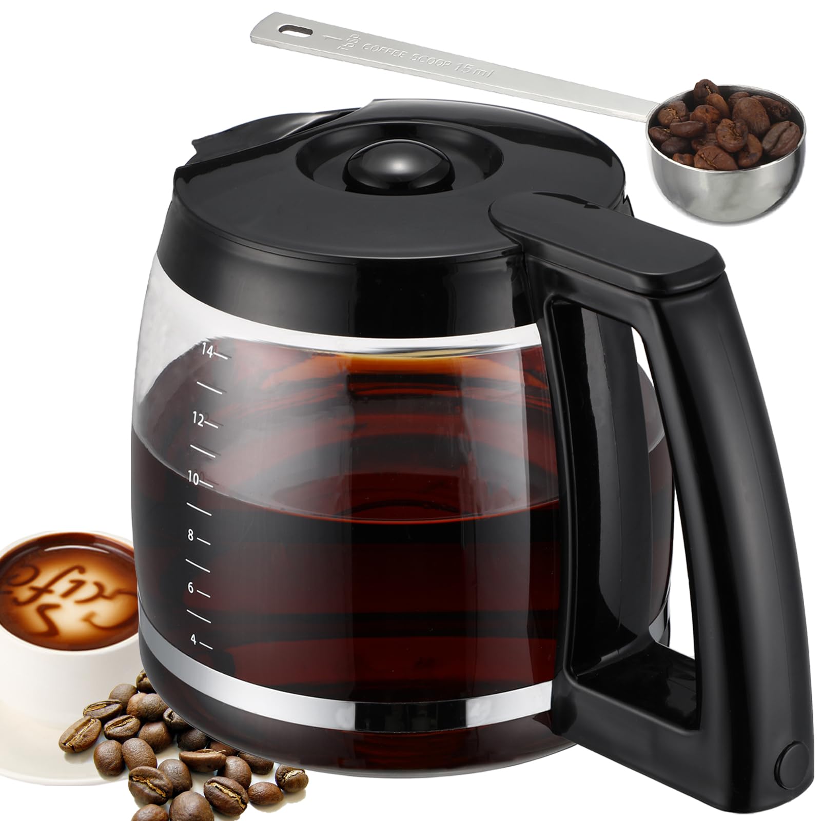 Photo 1 of 14-Cup Glass Coffee Pot Replacement Carafe Compatible with Cuisinart Coffee Maker DCC-3200 DCC-3200P1 DCC-2200 DCC-2600 DCC-2800 CBC-7000PCFR DCC-2200RC, 14-Cup Replacement Carafe for Cuisinart