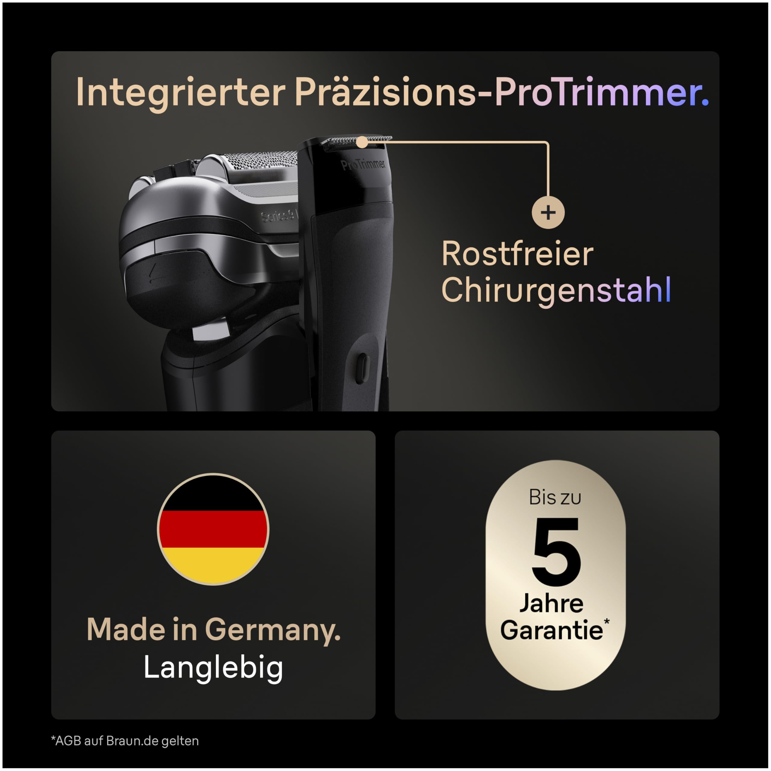 Braun Series 9 PRO+ Elektrorasierer Herren, 5+1 Ultradünne Präzisionsklingen, Pro-SensoAdapt, Rasierapparat mit 60 Min. Akku, Ladeständer, Nass- und Trockenrasierer Made in Germany, 9610si, Schwarz 6