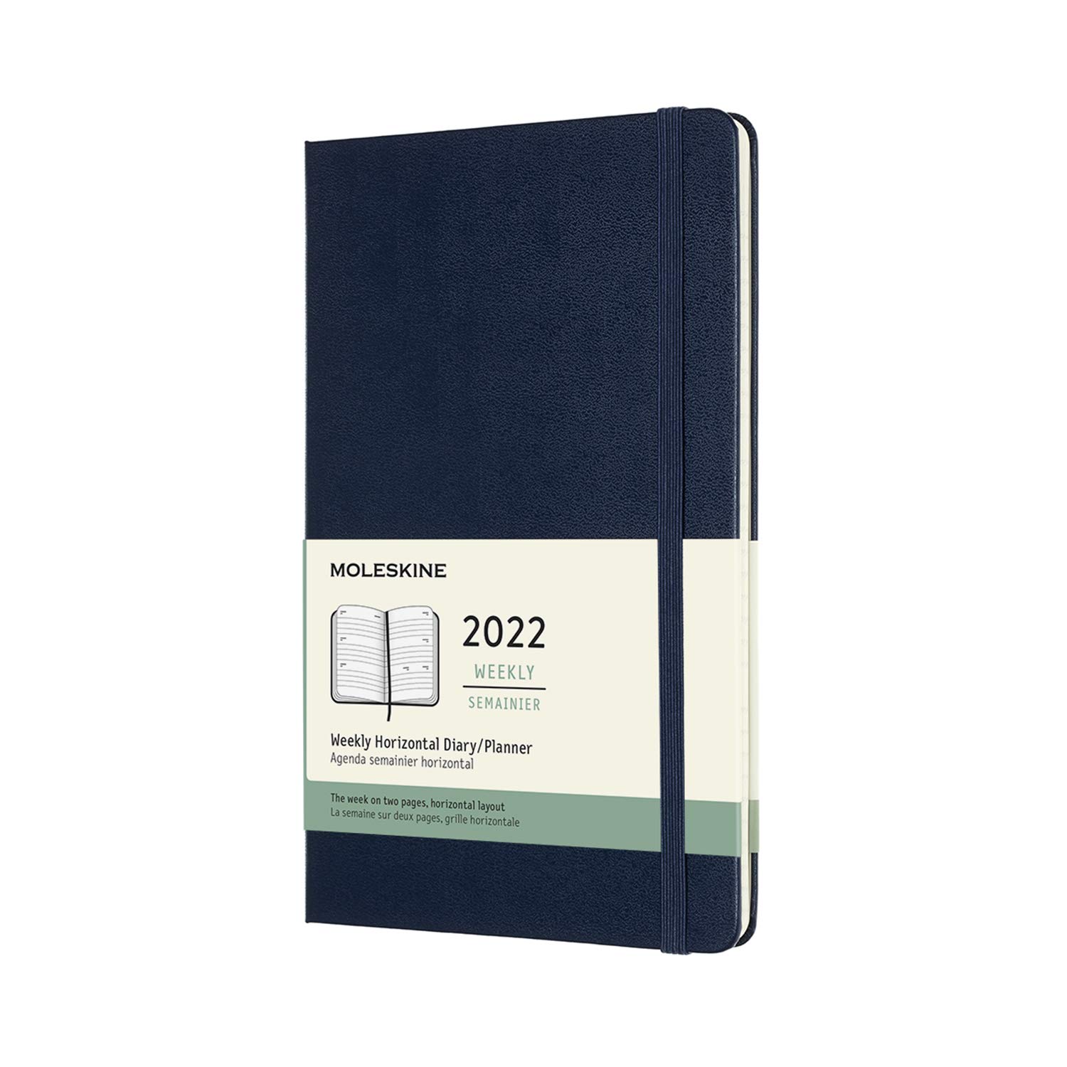 Moleskine Weekly Planner 2022, 12-Month Weekly Diary with Horizontal Layout, Weekly Horizontal Planner, Soft Cover, Large Size 13 x 21 cm, Colour Blue Sapphire, 144 Pages