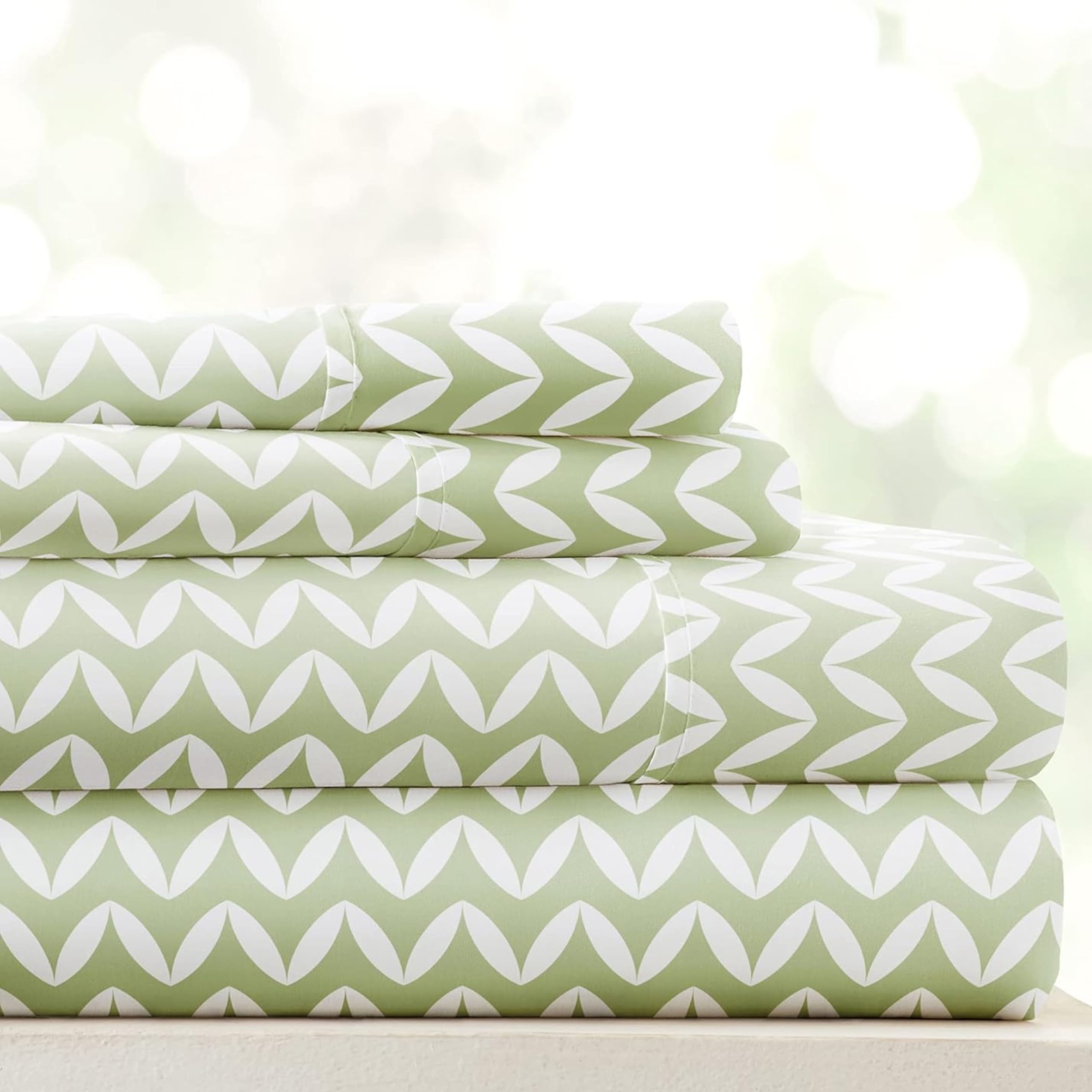 Linen Market 4 Piece Sheet Set Patterned, Queen, Puffed Chevron Sage