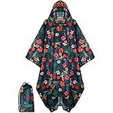 PTEROMY Hooded Rain Poncho for Adult with Pocket, Waterproof Lightweight Unisex Raincoat for Hiking Camping Emergency