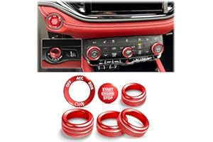 Polodunn Interior Accessories for Dodge Durango 2021-2026, 6pcs Aluminum Alloy Trim Set - Push Start Button Cover/Ring, A/C, Volume Tune, Headlight Switch Knob Covers (Red)