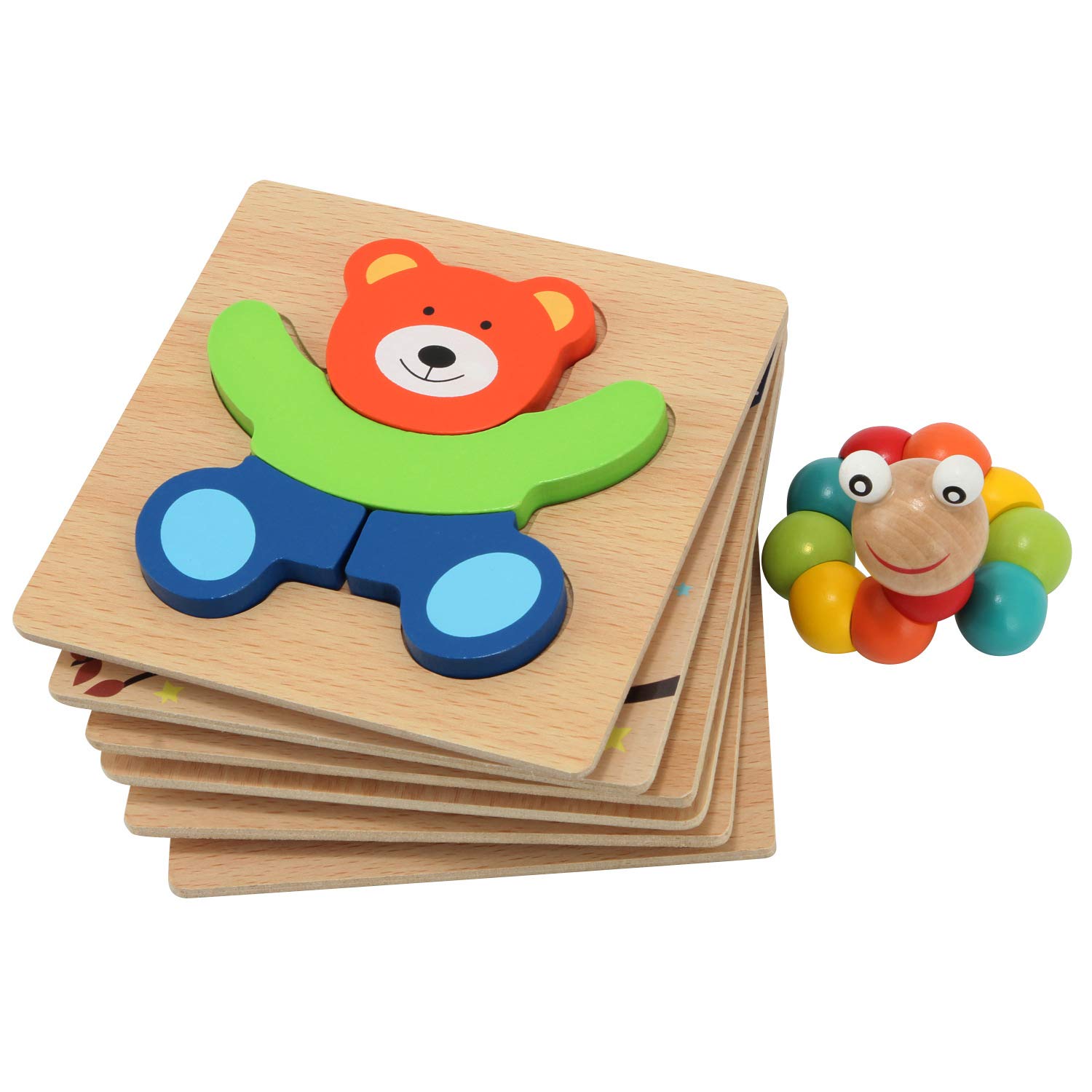 Wooden Jigsaw Puzzles for Toddlers - Jaolex Animal & Vehicle Jigsaw Puzzles for 1 2 3 Years Old Boys & Girls Educational Toys [ 6 Pack ]