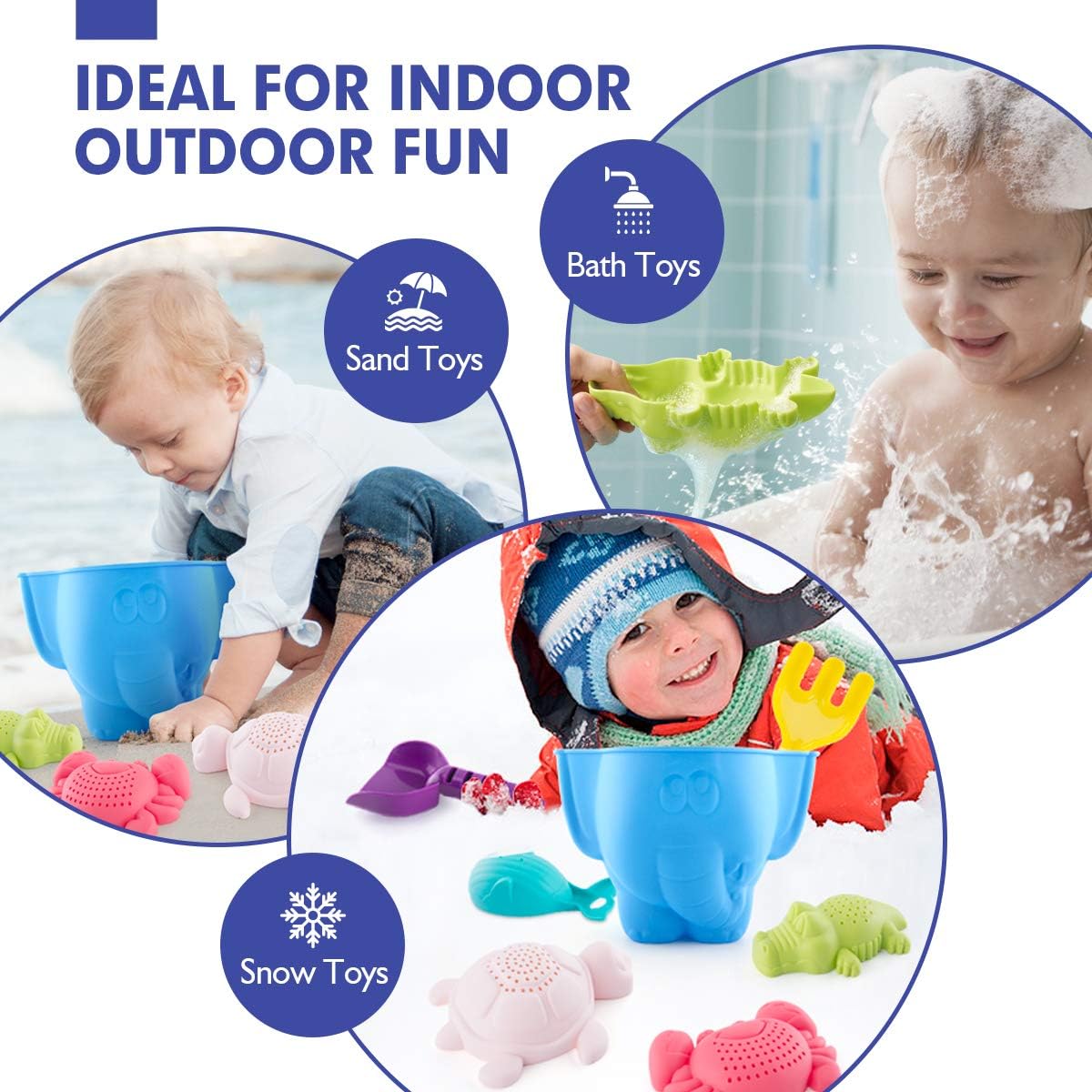 Beach Toys Snow Toys Bath Toys for Kids Toddlers Baby, Sand Toys Bucket Rake Shovel Set, Animal Beach Turtle Crocodile Whale Crab Molds Water Toys for 1 Year Old Boy 18 Months Old and up, 7 Pieces: Toys & Games
