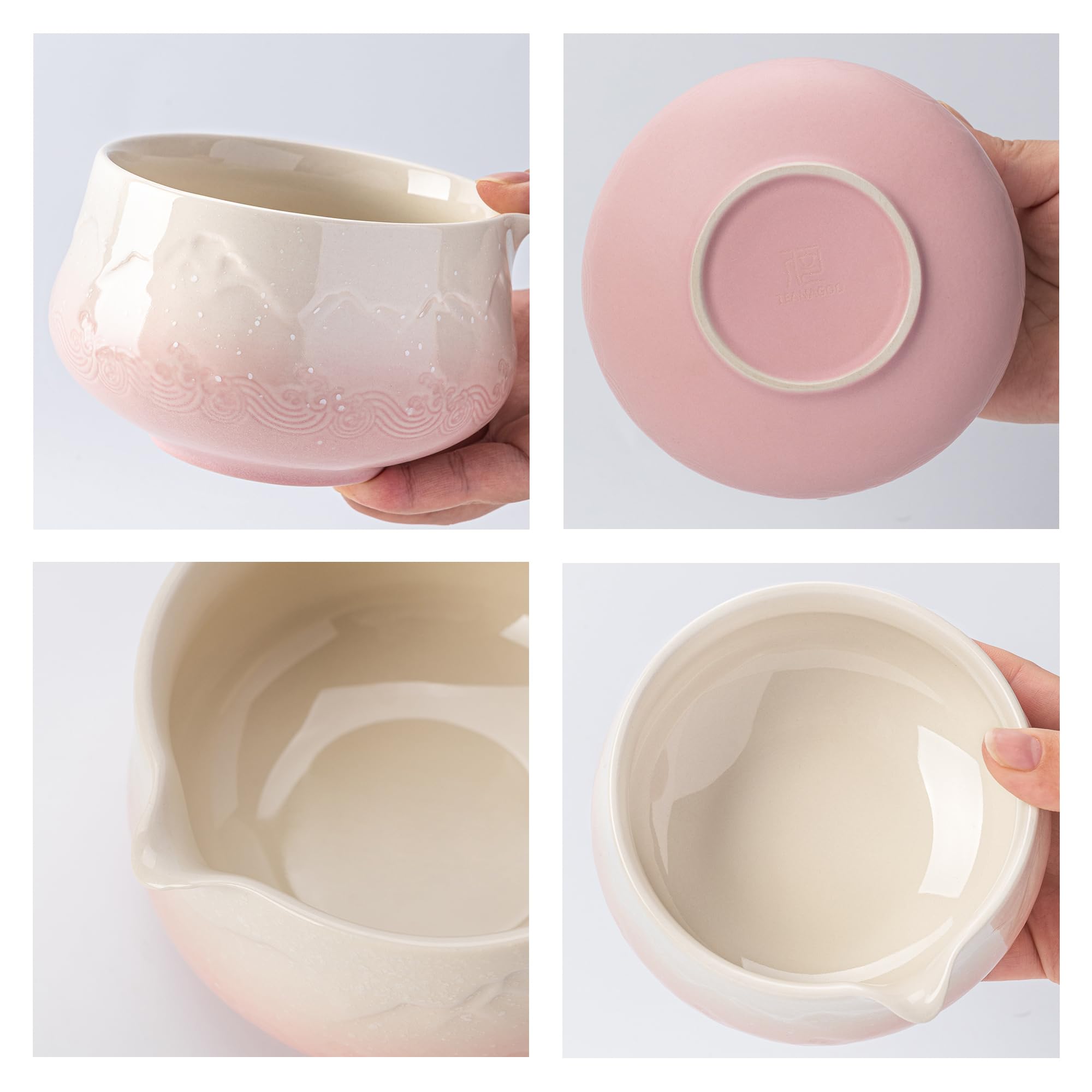 TEANAGOO 7 Stück Matcha Set, Matcha Besen, Matcha Schale mit Ausgießer, Matcha Set Rosa, Matcha Tee Set für die Zubereitung von Milchkaffee, Matcha Schneebesen Set und Schüssel mit löffel & Sieb 4