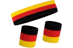 ISLMLISA E-lishine Striped Sweatbands Set - (1 Headband and 2 Wristbands) Cotton Sweat Band for Athletic Men and Women