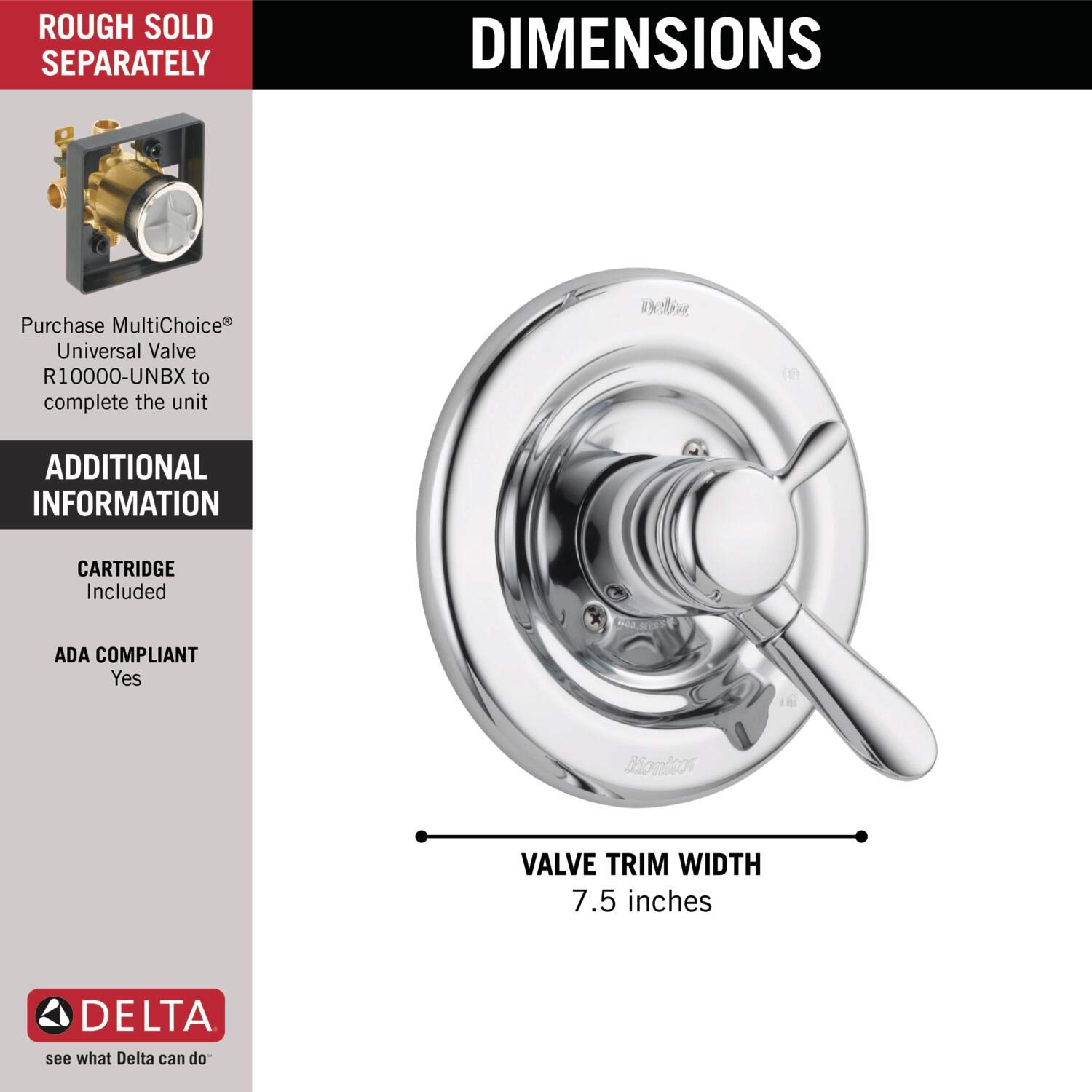 Delta T17038 Lahara Valve Trim, 4.00 x 4.00 x 5.00 inches, Chrome