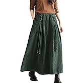 chouyatou Women's Fall Winter Tie Knot Elastic High Waist A Line Corduroy Long Midi Skirt with Pockets