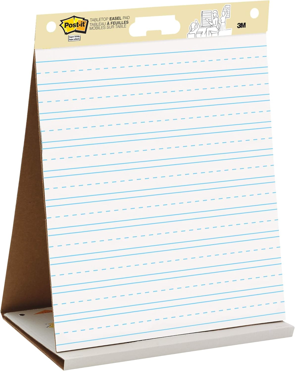 Post-it Super Sticky Tabletop Easel Pad, 20 x 23 Inches, 20 Sheets/Pad, 1 Pad (563PRL), Portable White Premium Self Stick Flip Chart Paper with Primary Lines, School Paper, Built-in Easel Stand : Post It Table Top Easel : Office Products