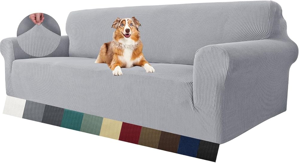 MAXIJIN 3 Seater Couch Cover Jacquard Spandex Fitted Slipcover Silver Grey