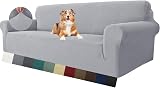 MAXIJIN 3 Seater Couch Cover Jacquard Spandex Fitted Slipcover Silver Grey