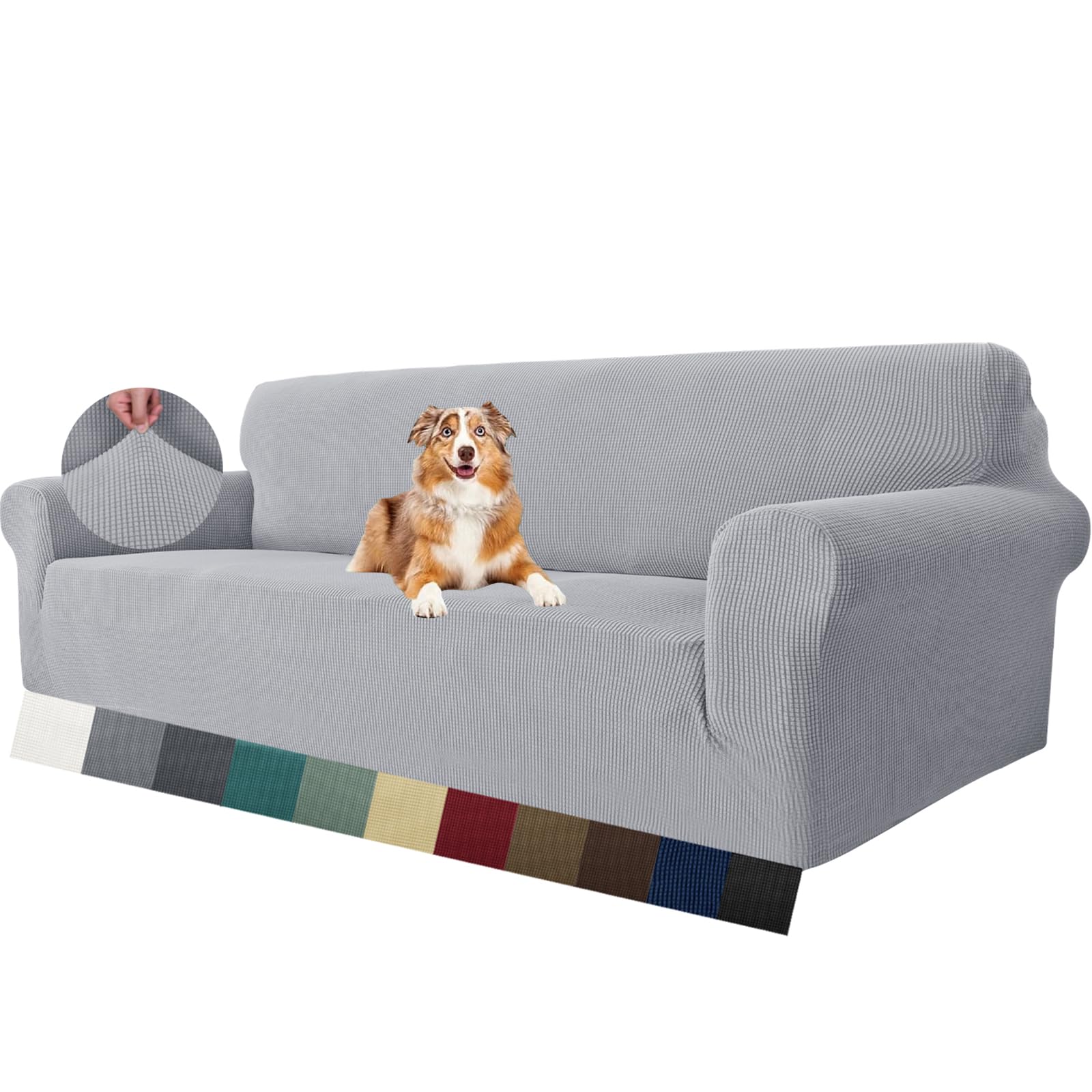 MAXIJIN Super Stretch Couch Cover for 3 Seater Couch, 1-Piece Universal Sofa Covers Living Room Jacquard Spandex Furniture Protector Dogs Pet Friendly Fitted Couch Slipcover (4 Seater, Sliver Grey)