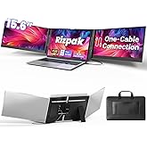 Rizpak One Cable Laptop Screen Extender, 15.6” Ultra-Slim Triple Portable Monitor, 1080P FHD IPS Display, USB-C/A Connection,