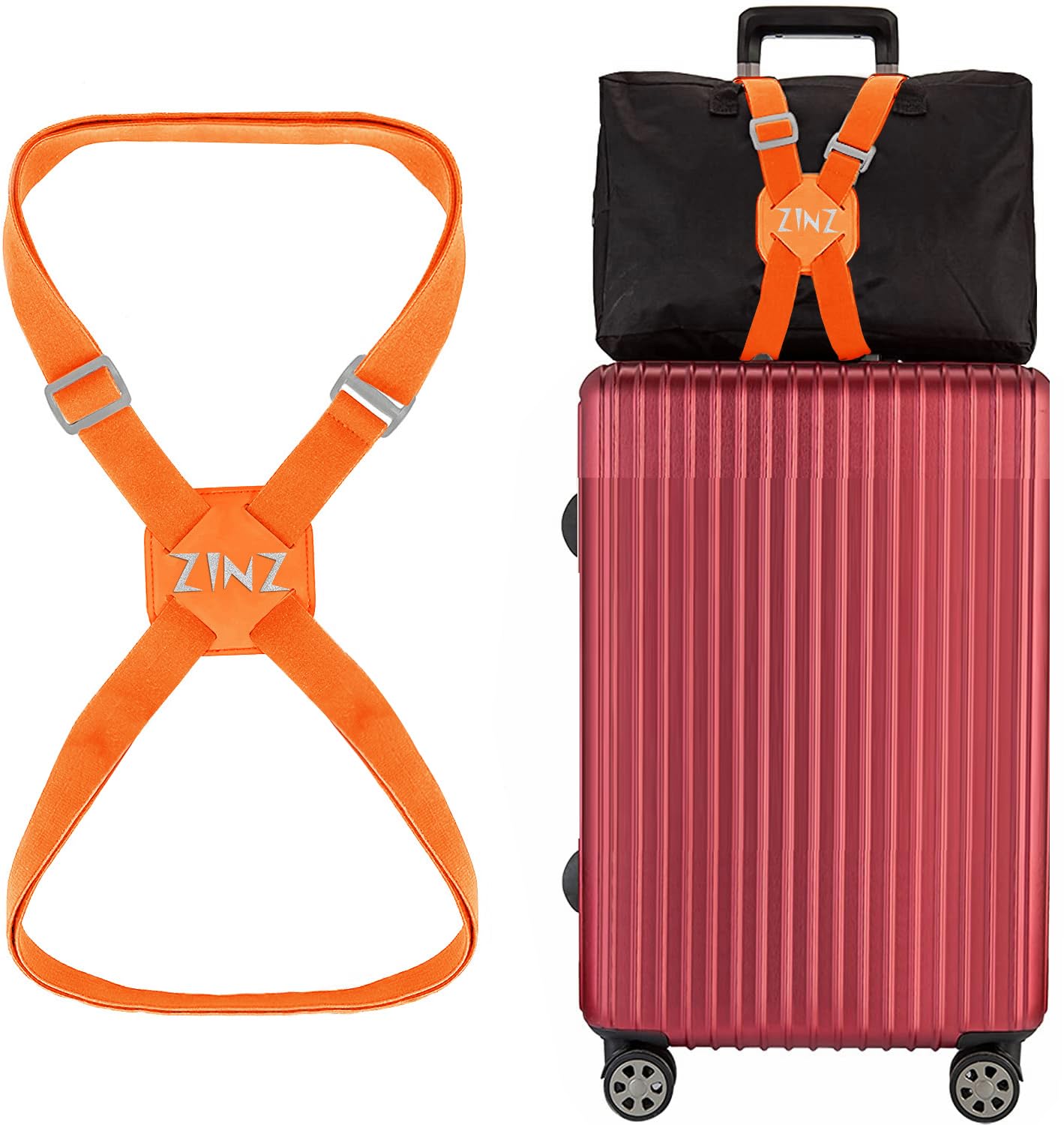 ZINZ Luggage Strap, High Elastic Suitcase Belt Adjustable Bag Bungees for Easier Travel，Orange
