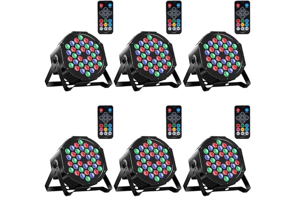 MOSFiATA Par Lights 6 Pack, RGB 36LEDs Stage Light Sound Activated DMX Control, 7 Lighting Modes with Remote Control for Fest