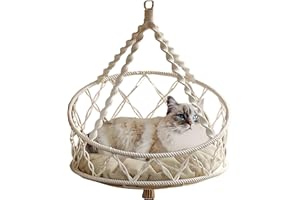 CXYYXF Cat Hammock, Handwoven Hanging Boho Cat Bed for Indoor Outdoor Home Decor for Playing Sleeping Climbing and Lounging with Cushion, Suitable for Cats or Small Dogs Up to 8.8 Lbs