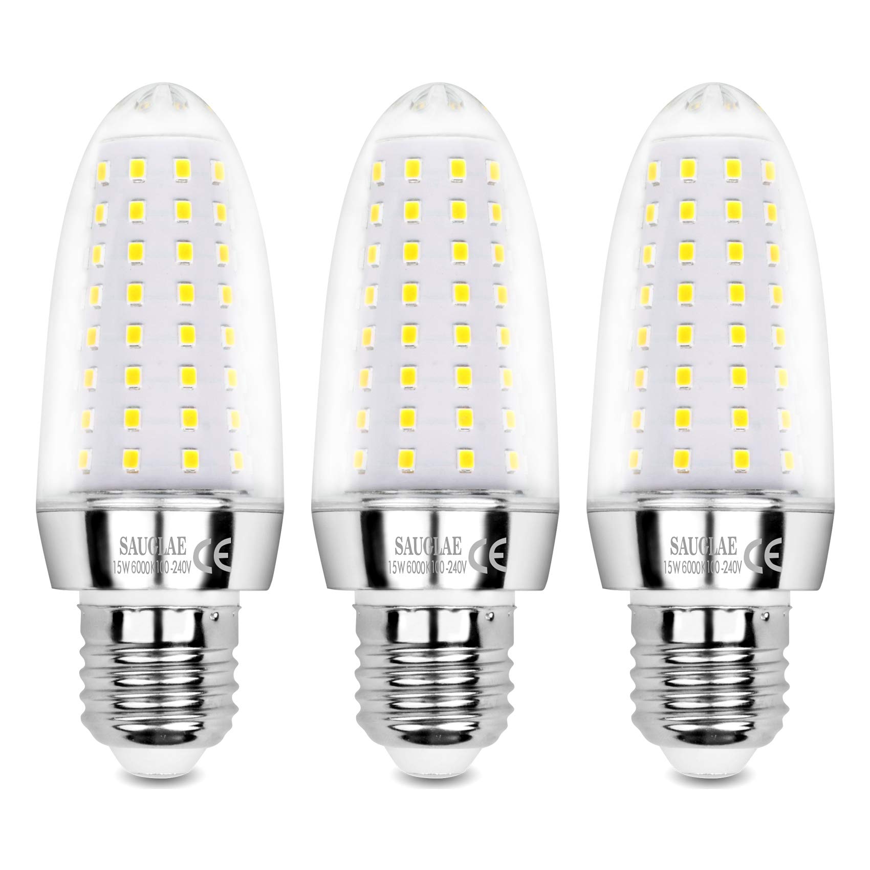 SAUGLAE 15W LED Light Bulbs, 120W Incandescent Bulbs Equivalent, 6000K Daylight White, 1700Lm, E27 Large Edison Screw LED Lights, Pack of 3