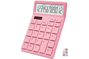 Exlliy Desk Calculator 12 Digit,Pink Desktop Dual Power Battery and Solar,Desk Calculators with Large LCD Display,Perfect for Home, Office,and School Use,Auto Sleep
