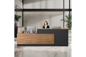 YTELANTIVO Modern L-Shaped Reception Desk, Large Wooden Commercial Receptionists Desk, Reception Desk with Counter, Lockable Drawers, Door Cabinet and Front Desk Reception Counter (Left 110.24"x23.6"x41.3")