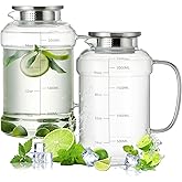 Buaic Glass Pitcher with Lid, 2 PACK 74 oz/2.2L Water Pitcher, Clear Borosilicate Glass Water Carafe for Cold Brew, Coffee, Lemonade, Iced SunTea,Beverage, Heat Resistant Water Glass Jug