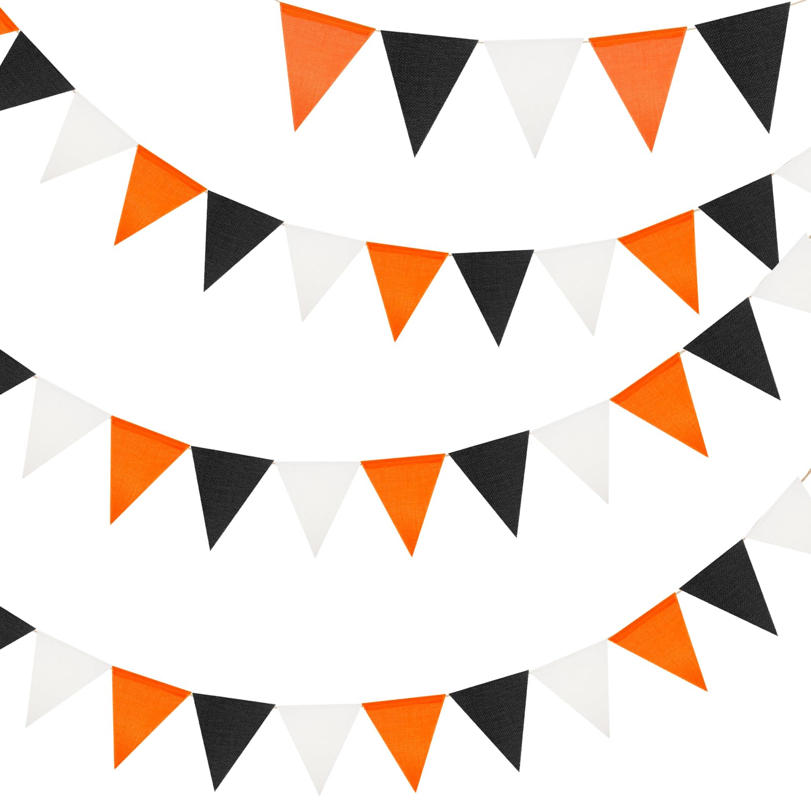 G2PLUS 12M Orange Black and White Burlap Bunting Banner, 36PCS Pre-strung Hessian Bunting, Reusable Outdoor Waterproof Bunting, Burlap Banner for Halloween, Birthday, Graduation, Garden Decor