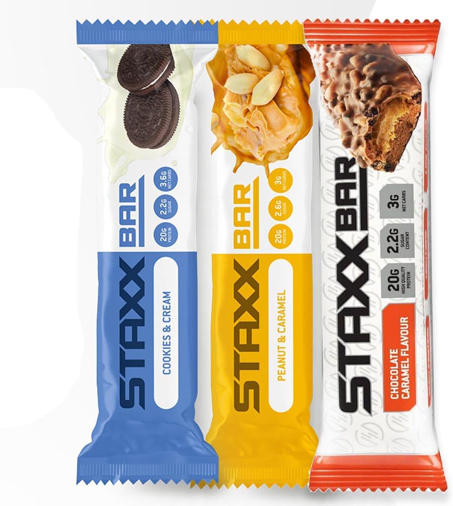 Protein Dynamix STAXX Bar - The Ultimate Low CARB HIGH Protein Bars - 12 x 60g Bar (Peanut & Caramel)